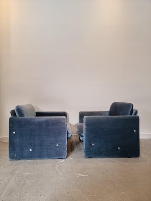 Italian Blue Velvet Lounge Chairs, 1980s, Set of 2-GNW-1285862