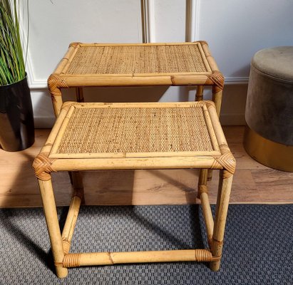 Italian Bohemian Bamboo and Rattan Nesting Tables, 1960s, Set of 2-EUP-1329668