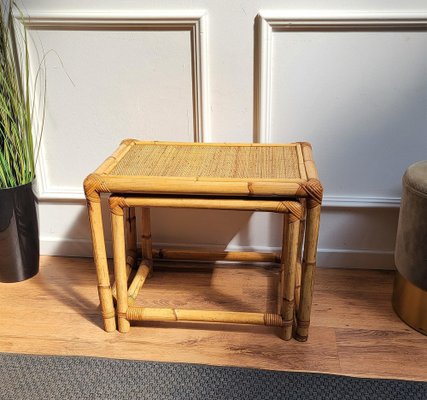 Italian Bohemian Bamboo and Rattan Nesting Tables, 1960s, Set of 2-EUP-1329668