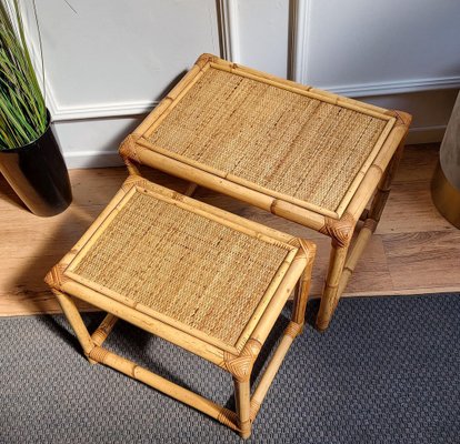 Italian Bohemian Bamboo and Rattan Nesting Tables, 1960s, Set of 2-EUP-1329668