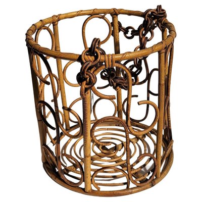 Italian Bohemian French Riviera Bamboo and Rattan Basket, 1960s-EUP-1329669