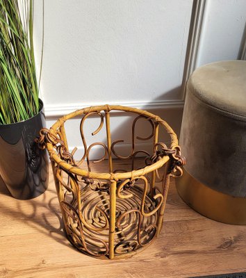 Italian Bohemian French Riviera Bamboo and Rattan Basket, 1960s-EUP-1329669