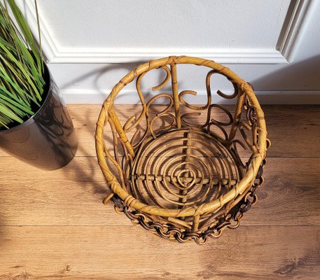 Italian Bohemian French Riviera Bamboo and Rattan Basket, 1960s-EUP-1329669