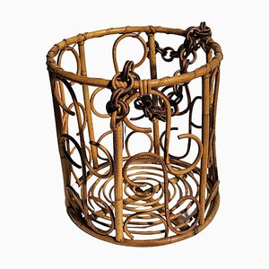 Italian Bohemian French Riviera Bamboo and Rattan Basket, 1960s-EUP-1329669