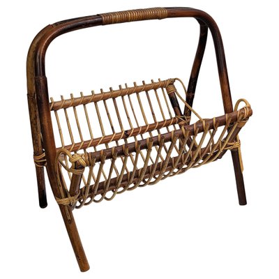 Italian Bohemian French Riviera Bamboo and Rattan Magazine Rack, 1960s-EUP-1342900