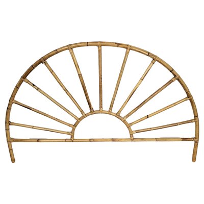 Italian Bohemian French Riviera Bamboo & Rattan Peacock Bed Frame Headboard in the style of Franco Albini, 1970s-EUP-1702960