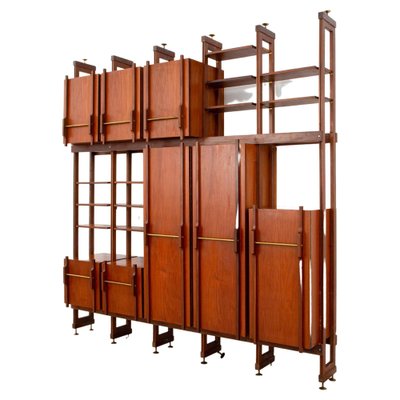 Italian Bookcase in Walnut and Brass, 1960s-ITV-1398871