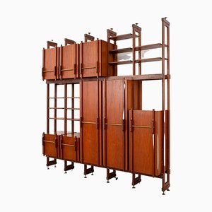 Italian Bookcase in Walnut and Brass, 1960s-ITV-1398871