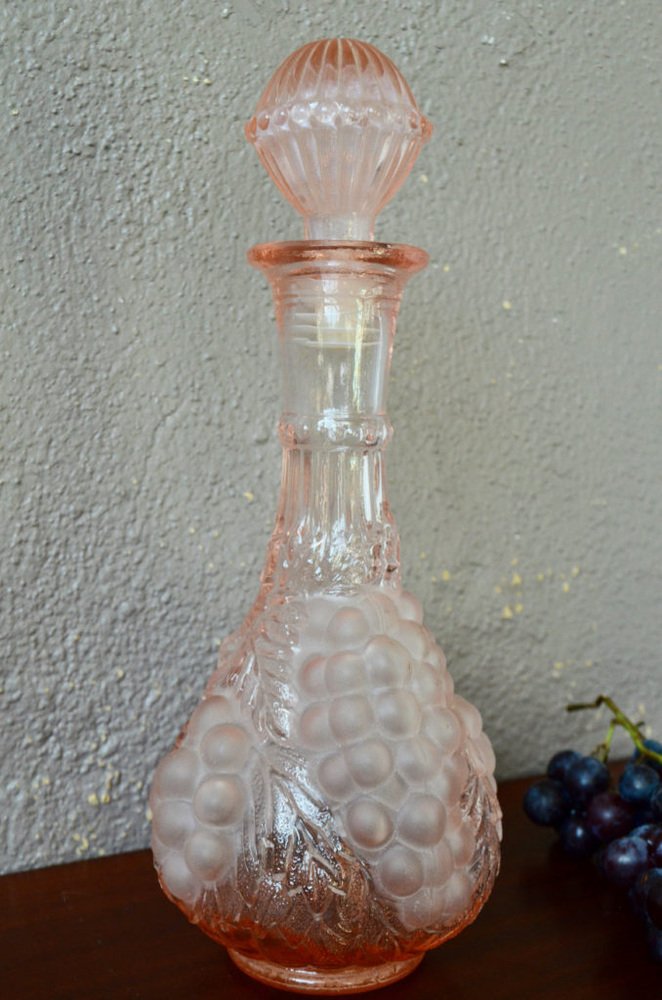 Italian Bottle in Sandblasted Pink Glass from Empoli, 1960s