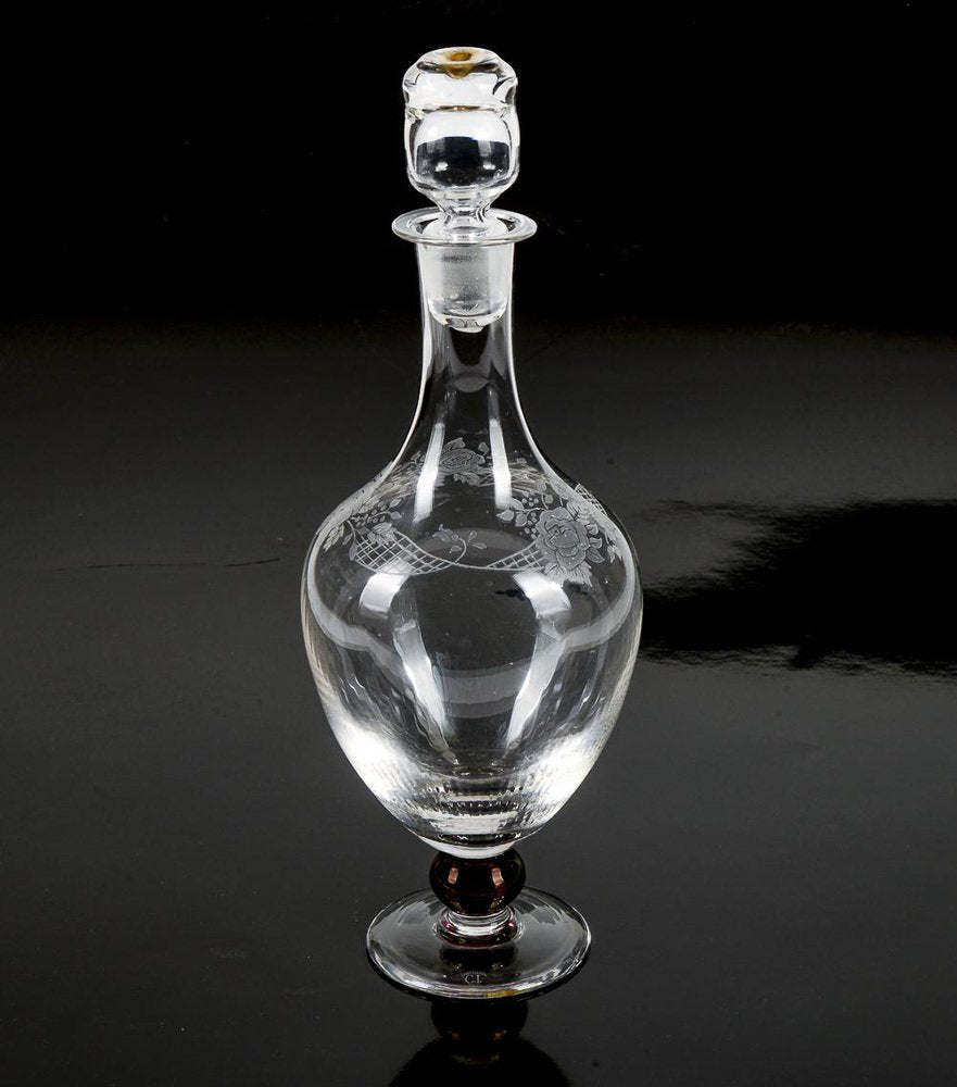 Italian Bottle with Etched Glass Stopper from Cristallerie