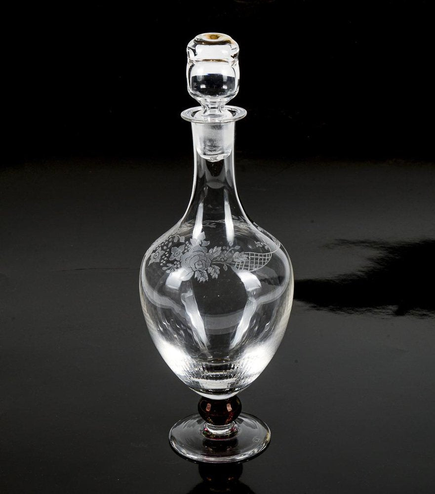 Italian Bottle with Etched Glass Stopper from Cristallerie