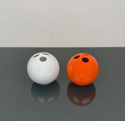 Italian Bowling Ball Vases in Orange and White Ceramic by Il Picchio, 1970s, Set of 2-LYQ-1325552