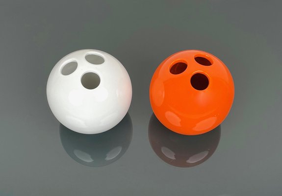 Italian Bowling Ball Vases in Orange and White Ceramic by Il Picchio, 1970s, Set of 2-LYQ-1325552