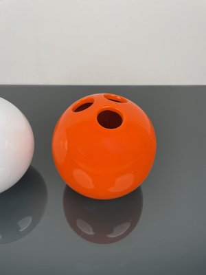 Italian Bowling Ball Vases in Orange and White Ceramic by Il Picchio, 1970s, Set of 2-LYQ-1325552