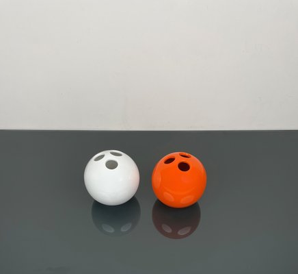 Italian Bowling Ball Vases in Orange and White Ceramic by Il Picchio, 1970s, Set of 2-LYQ-1325552