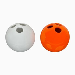 Italian Bowling Ball Vases in Orange and White Ceramic by Il Picchio, 1970s, Set of 2-LYQ-1325552