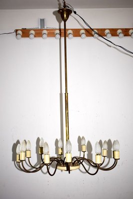 Italian Brass 12-Light Chandelier, 1950s-AOL-715259