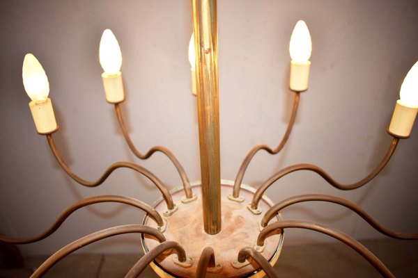 Italian Brass 12-Light Chandelier, 1950s-AOL-715259