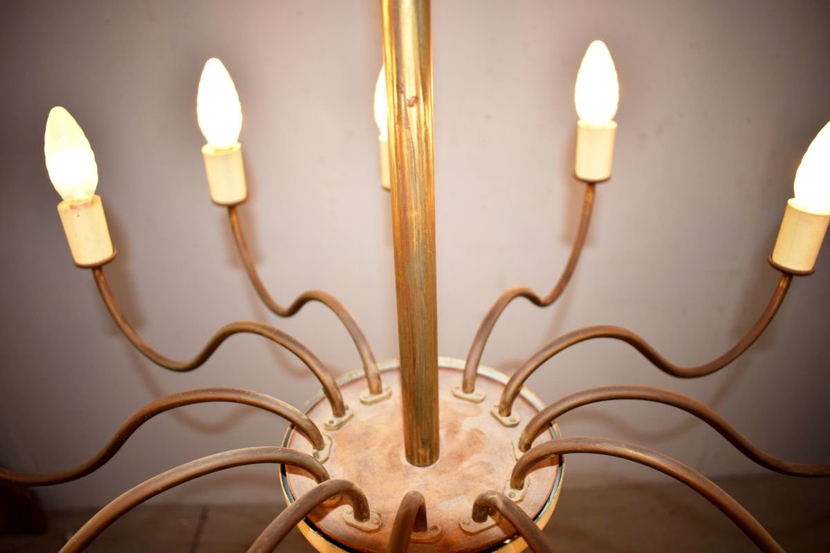 Italian Brass 12-Light Chandelier, 1950s