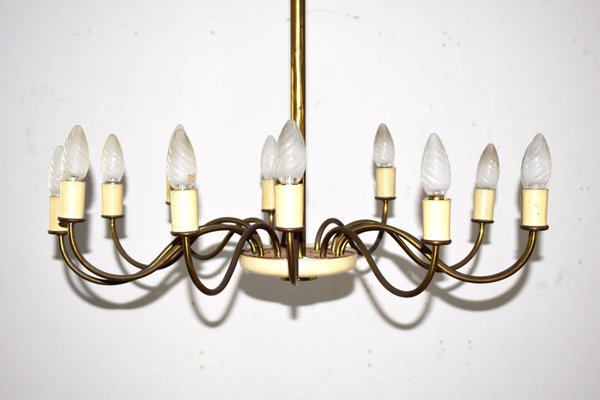 Italian Brass 12-Light Chandelier, 1950s-AOL-715259