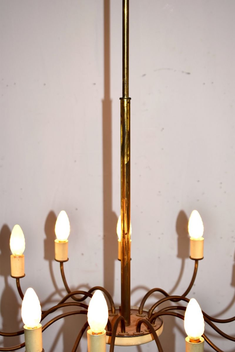 Italian Brass 12-Light Chandelier, 1950s