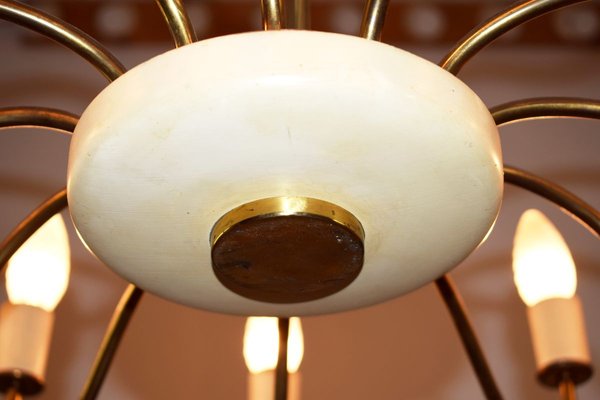 Italian Brass 12-Light Chandelier, 1950s-AOL-715259