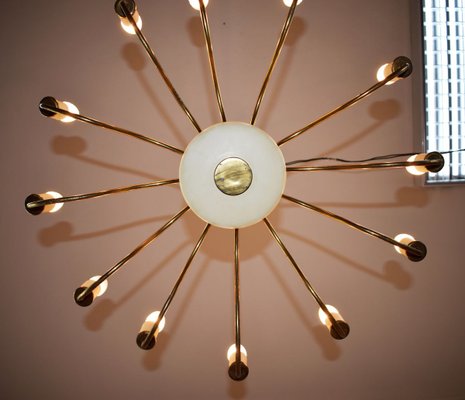 Italian Brass 12-Light Chandelier, 1950s-AOL-715259