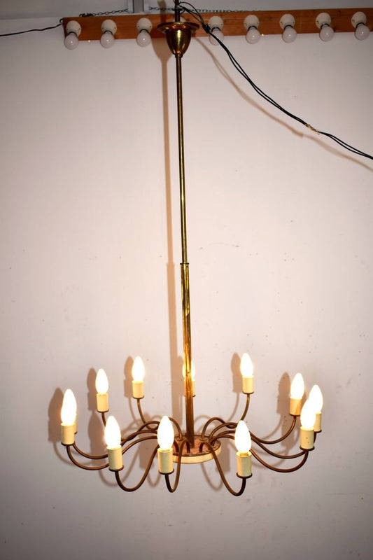 Italian Brass 12-Light Chandelier, 1950s