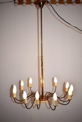 Italian Brass 12-Light Chandelier, 1950s-AOL-715259