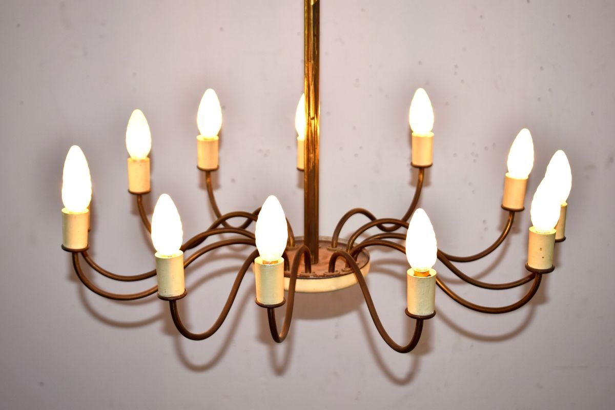 Italian Brass 12-Light Chandelier, 1950s