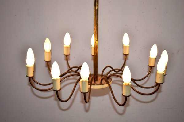 Italian Brass 12-Light Chandelier, 1950s-AOL-715259