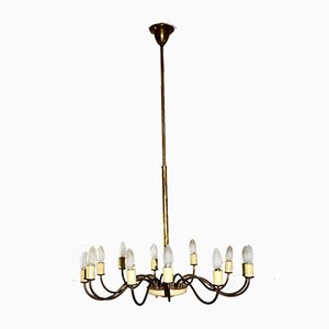 Italian Brass 12-Light Chandelier, 1950s-AOL-715259