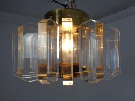 Italian Brass & Acrylic Glass Ceiling Lamp, 1960s-RDW-1057348