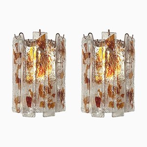 Italian Brass and Amber Murano Glass Terrazzo Wall Lamps, 1970s, Set of 2-TPE-1273698