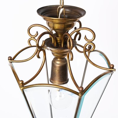 Italian Brass and Beveled Glass Hexagonal Chandelier in the style of Adolf Loos, 1950s-JDR-1393030