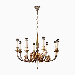 Italian Brass and Chrome Chandelier, 1950s-MBH-1032010