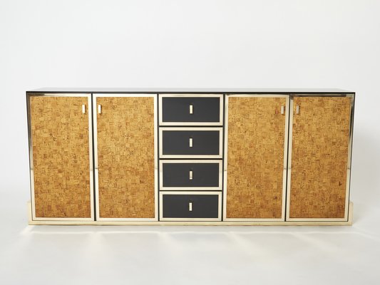 Italian Brass and Cork Marquetry Sideboard, 1970s-YJA-1345285