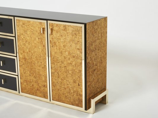 Italian Brass and Cork Marquetry Sideboard, 1970s-YJA-1345285