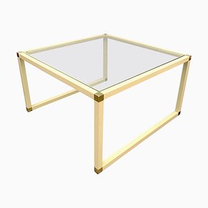 Italian Brass and Cream Enameled Metal Square Coffee Table by Tommaso Barbi, 1970s-JDR-1126162