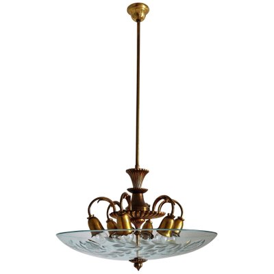 Italian Brass and Crystal Glass Chandelier, 1950s-VNE-965990