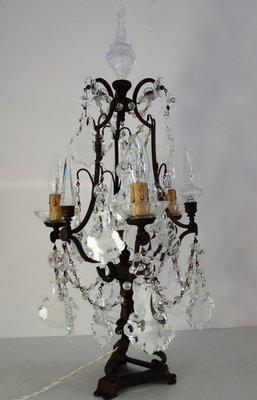 Italian Brass and Crystal Glass Table Lamp, 1950s-VNE-876039