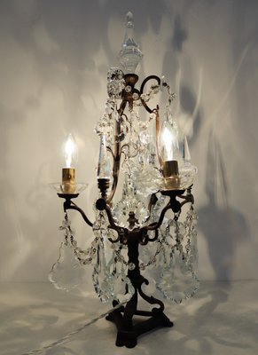 Italian Brass and Crystal Glass Table Lamp, 1950s-VNE-876039