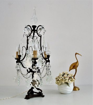 Italian Brass and Crystal Glass Table Lamp, 1950s-VNE-876039