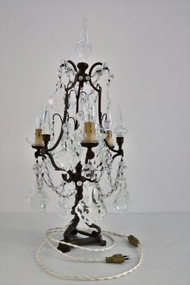 Italian Brass and Crystal Glass Table Lamp, 1950s-VNE-876039