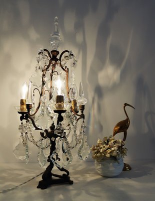 Italian Brass and Crystal Glass Table Lamp, 1950s-VNE-876039