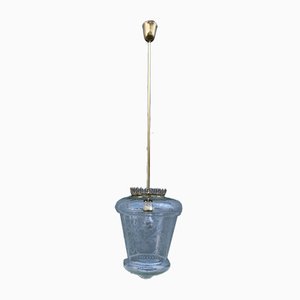 Italian Brass and Engraved Crystal Lantern Ceiling Lamp, 1950s-EH-675733