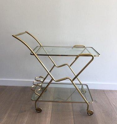 Italian Brass and Engraved Glass Drinks Trolley, 1950s-BA-658538