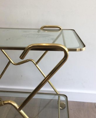 Italian Brass and Engraved Glass Drinks Trolley, 1950s-BA-658538