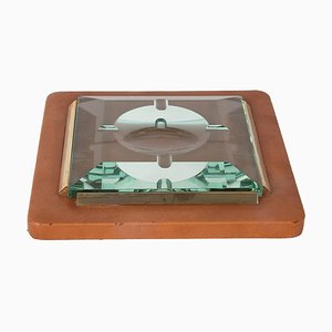 Italian Brass and Faceted Glass Leather Ashtray from Fontana Arte, 1970s-JDR-1126215