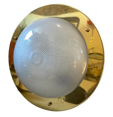 Italian Brass and Glass Round Ceiling Light in the style of Luigi Caccia Dominioni, 1960s-NMK-1773684